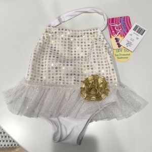 NWT Sol gold tutu bathing suit w/ gold flower